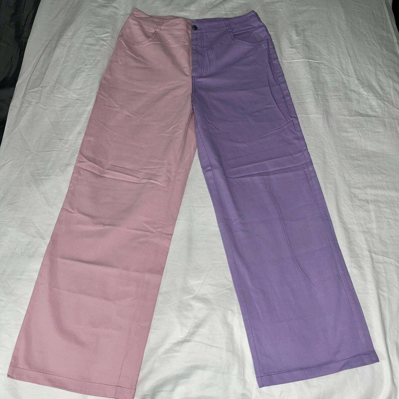 SHEIN Y2K High Waisted Wide Leg Pink Purple Jeans... - Depop