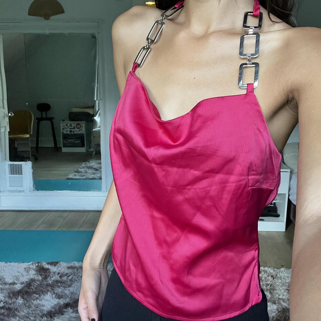 Cherry Red Cowl Neck Chain Halter Top Metal Chain Depop