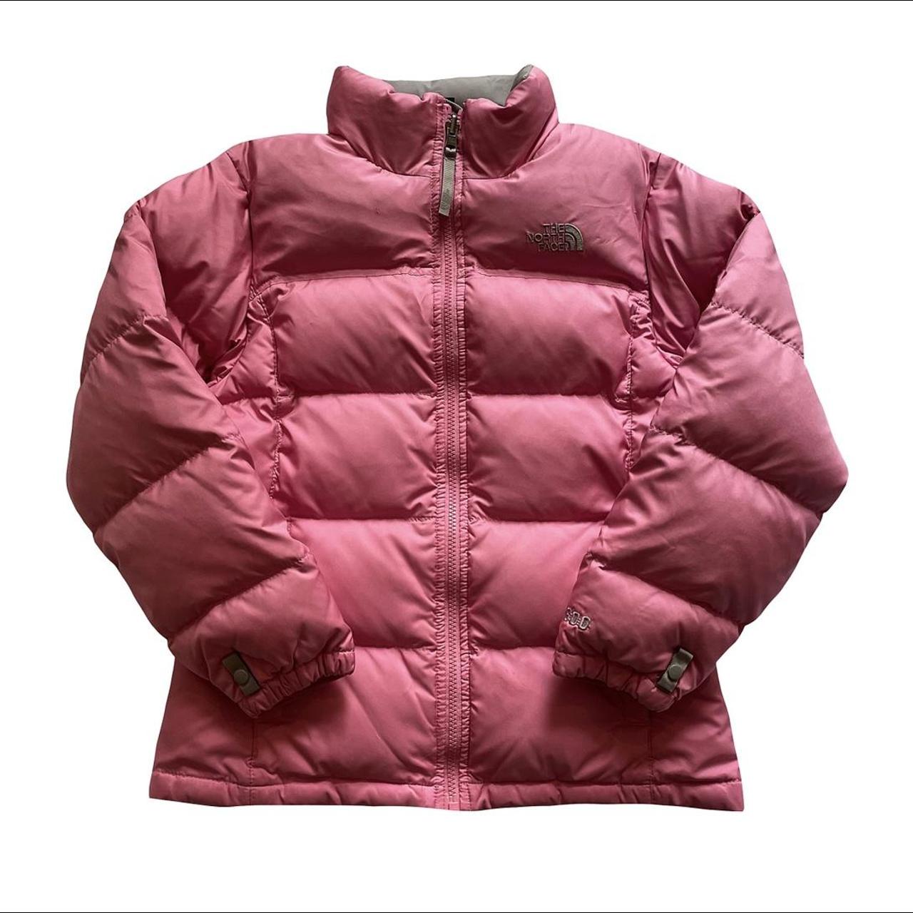 light pink north face puffer jacket