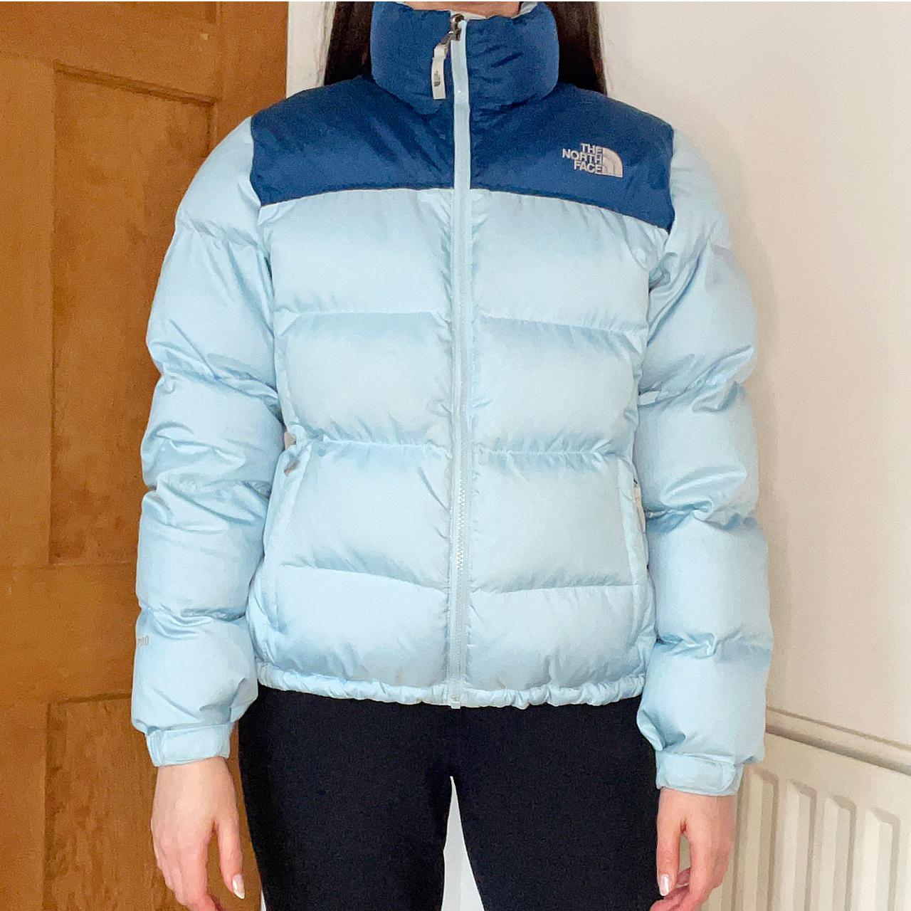 north face puffer light blue