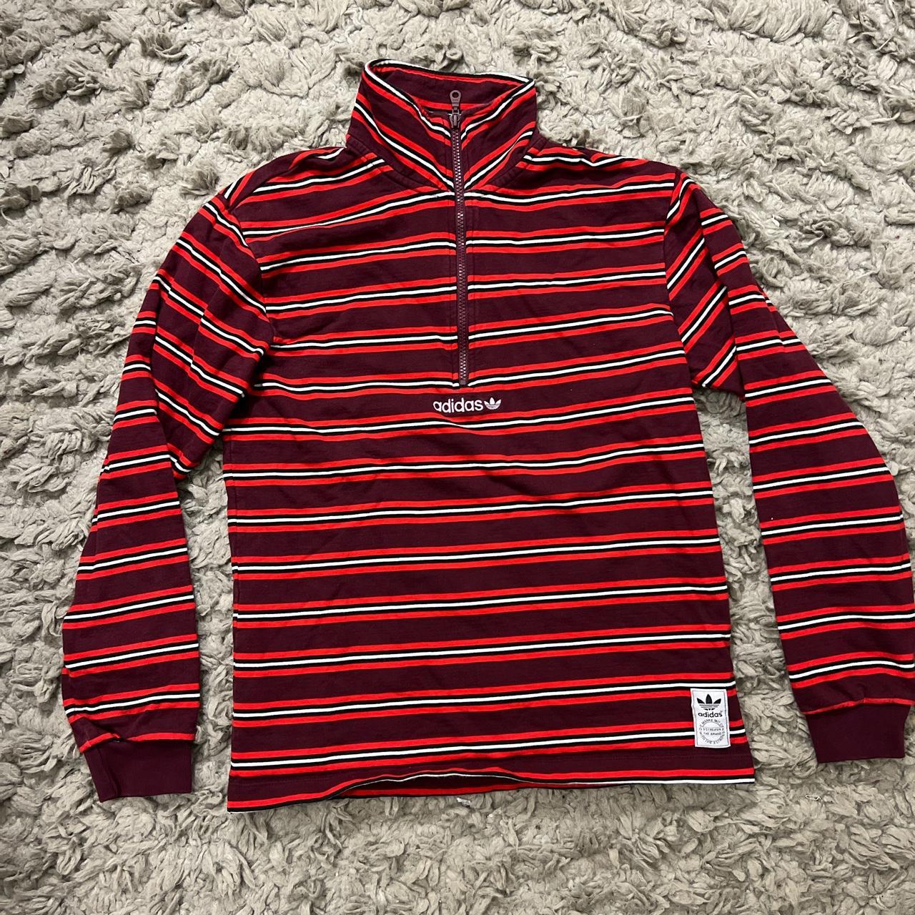 Adidas striped hot sale half zip