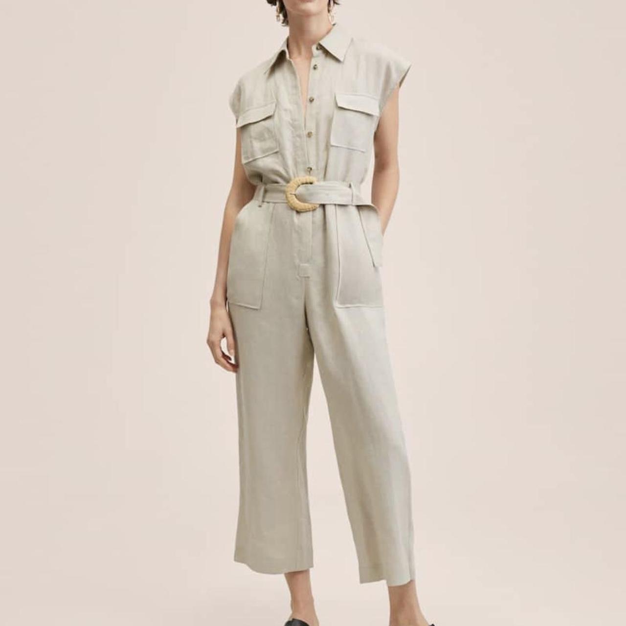 Mango Women's Cream Jumpsuit Depop
