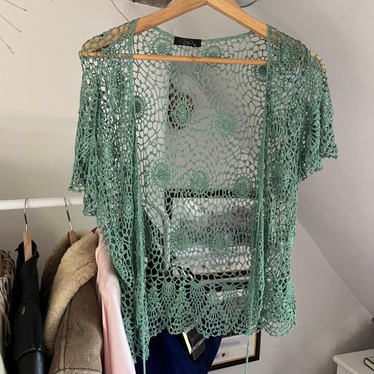 Vintage green crochet cardigan y2k 00s so cute Depop