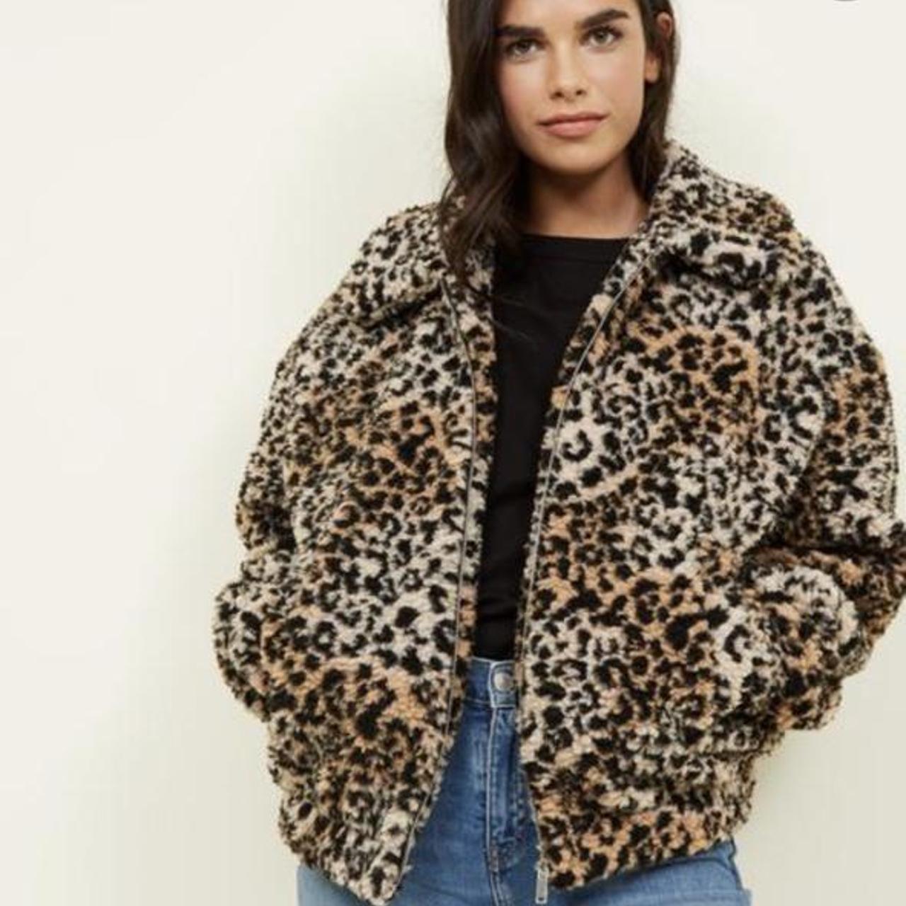 New Look Leopard Print Fluffy Bomber Jacket Not... - Depop