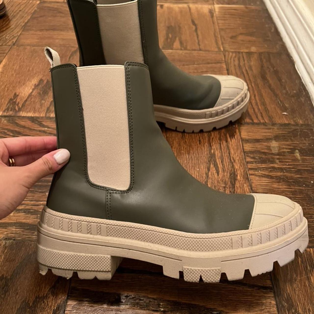 beige rain boots