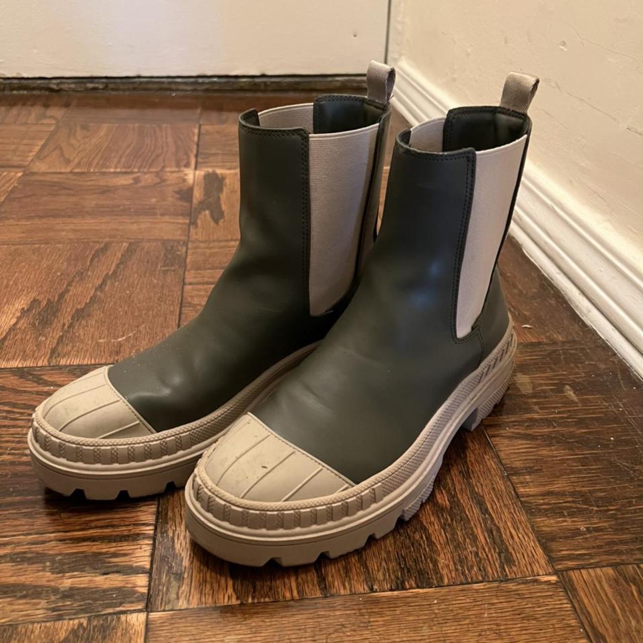 beige rain boots