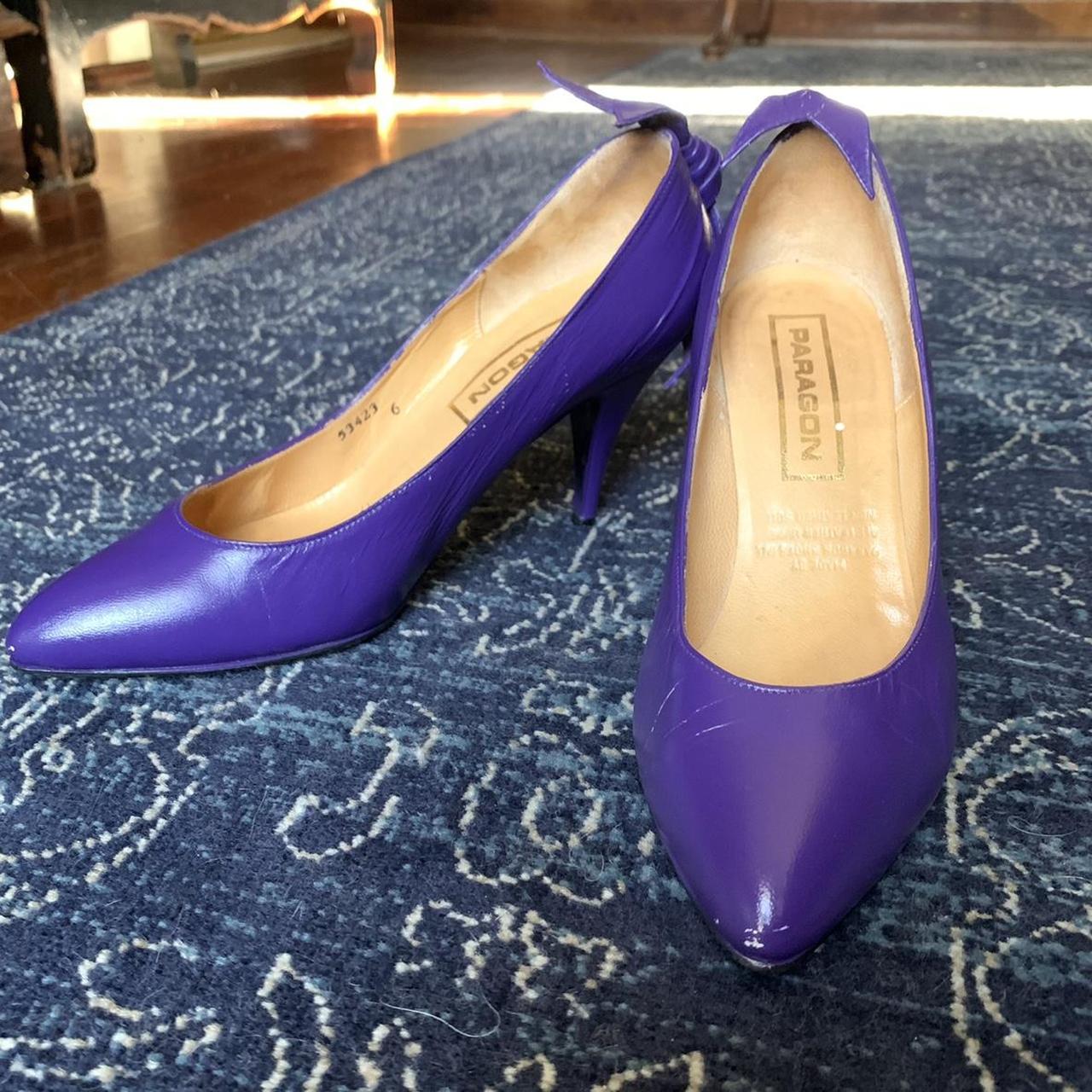 TRUE VINTAGE GENUINE LEATHER BRIGHT PURPLE HEELED. Depop