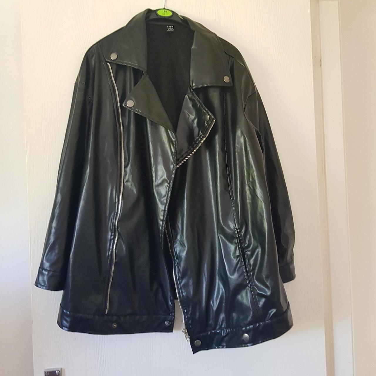 Oversized leather jacket from shein. Only worn once... - Depop