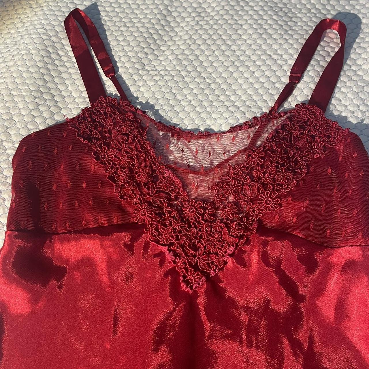 Red satin and lace mesh dress Size Small Perfect... - Depop