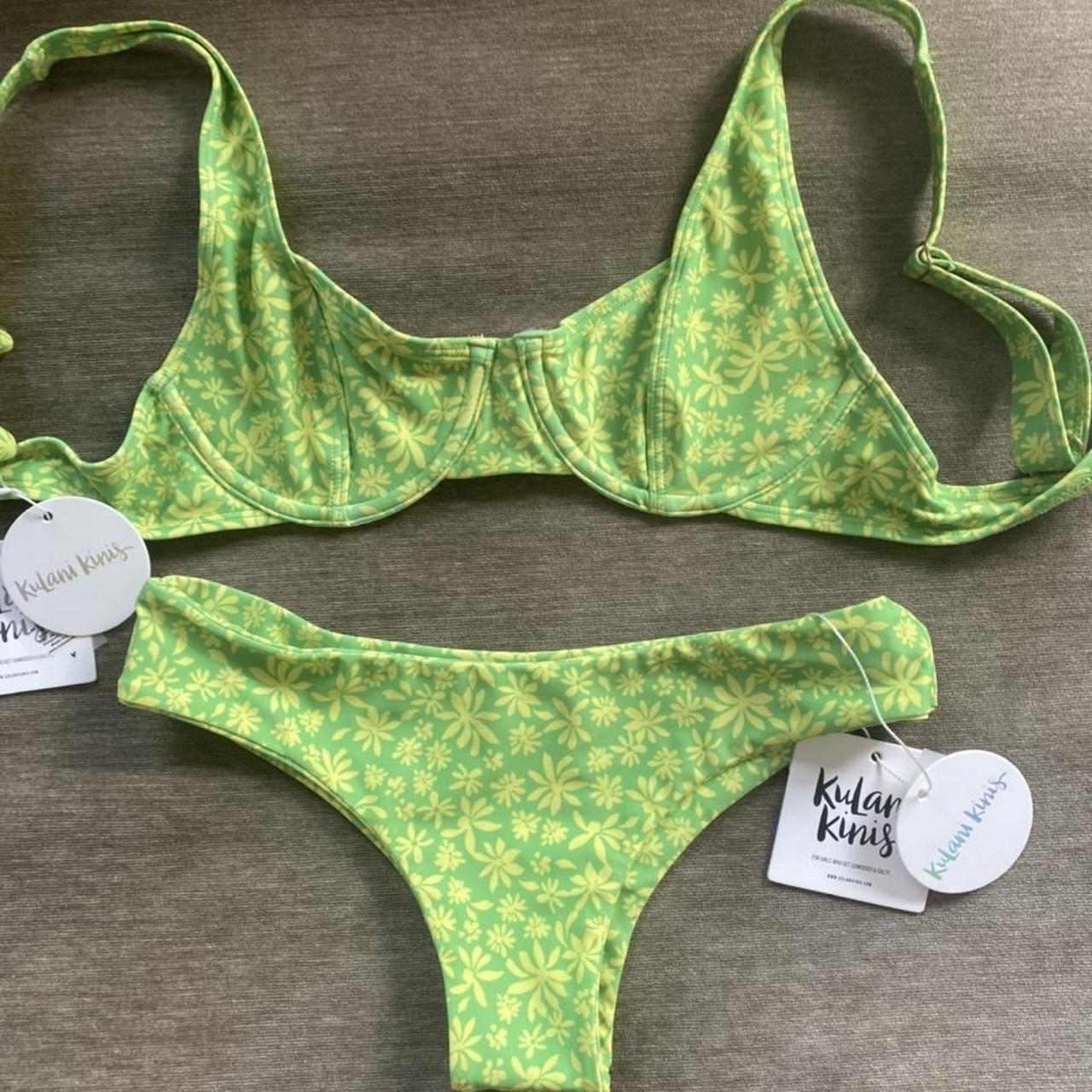 Kulani Kinis Women's Green and Yellow Bikinis-and-tankini-sets | Depop