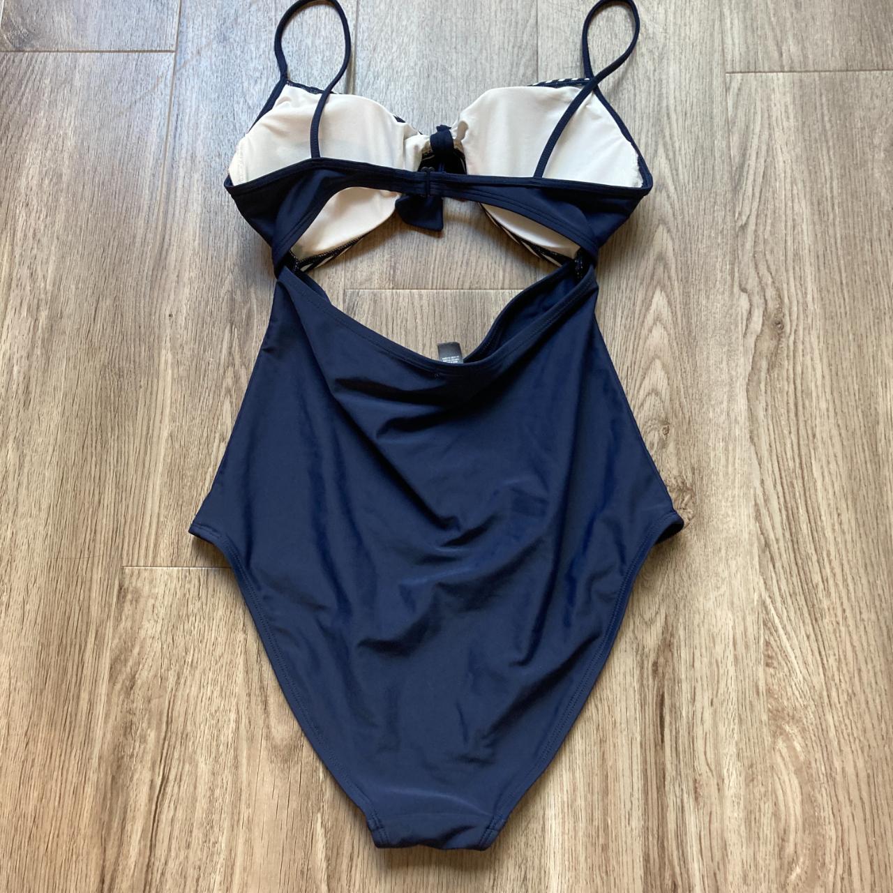 Aerie Women's Navy and White Swimsuit-one-piece | Depop