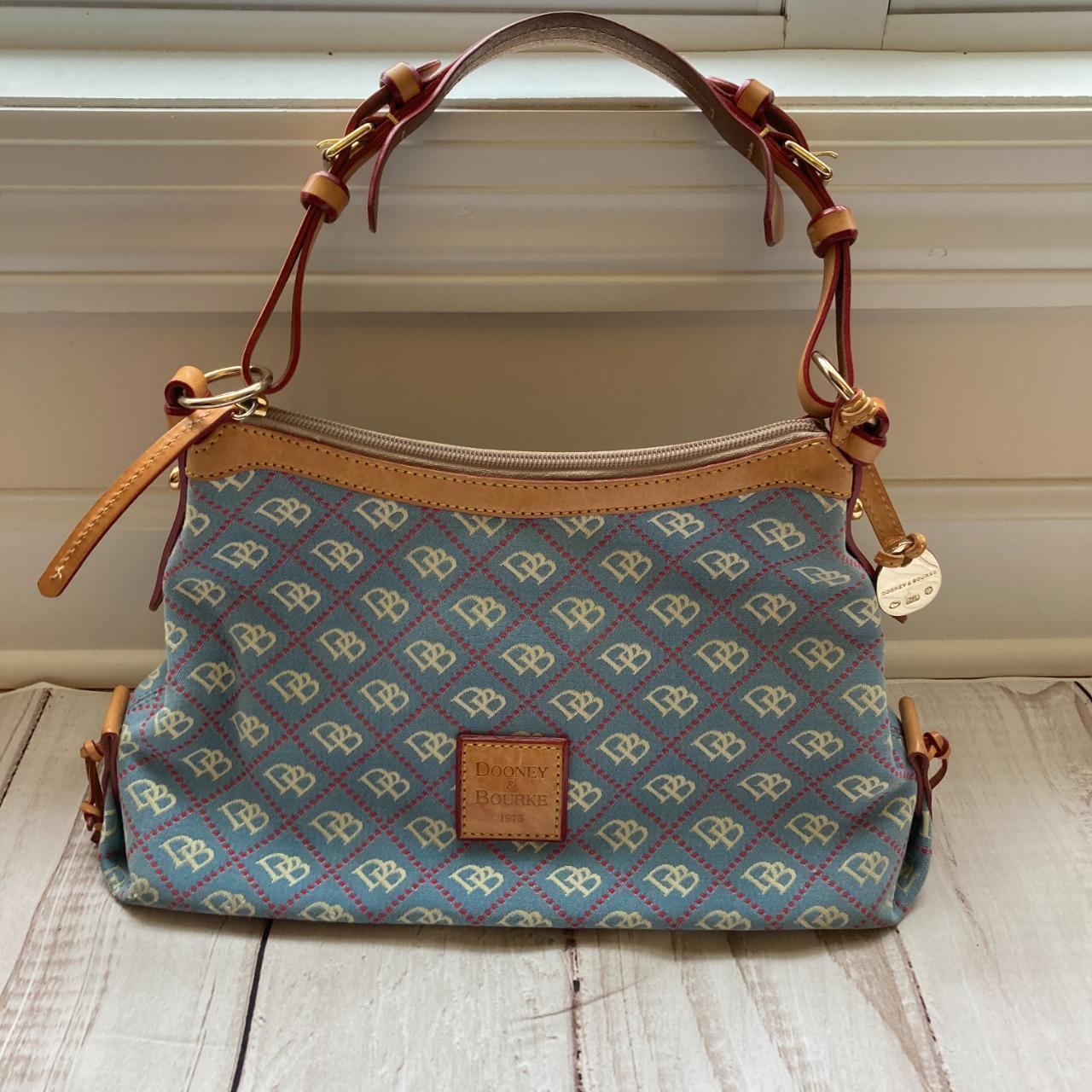 Dooney Bourke Monogram Print Blue Hobo Purse; great... - Depop