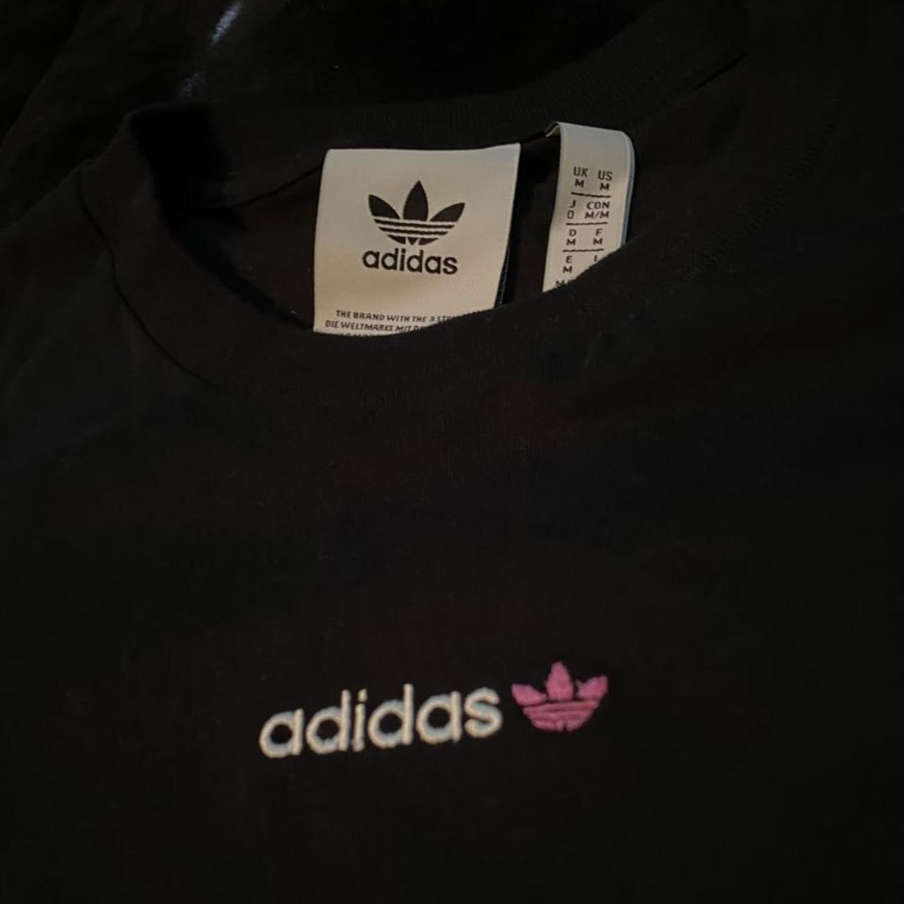 Y2K Adidas emblem black graphic tee Size: Men’s... - Depop
