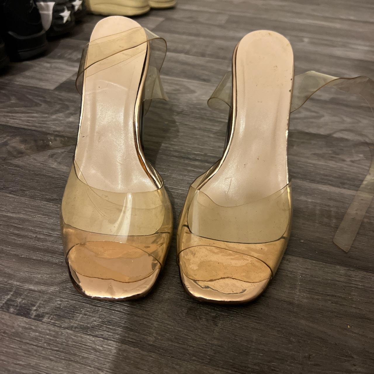 Clear strap gold lace up heels Size 5 - Depop