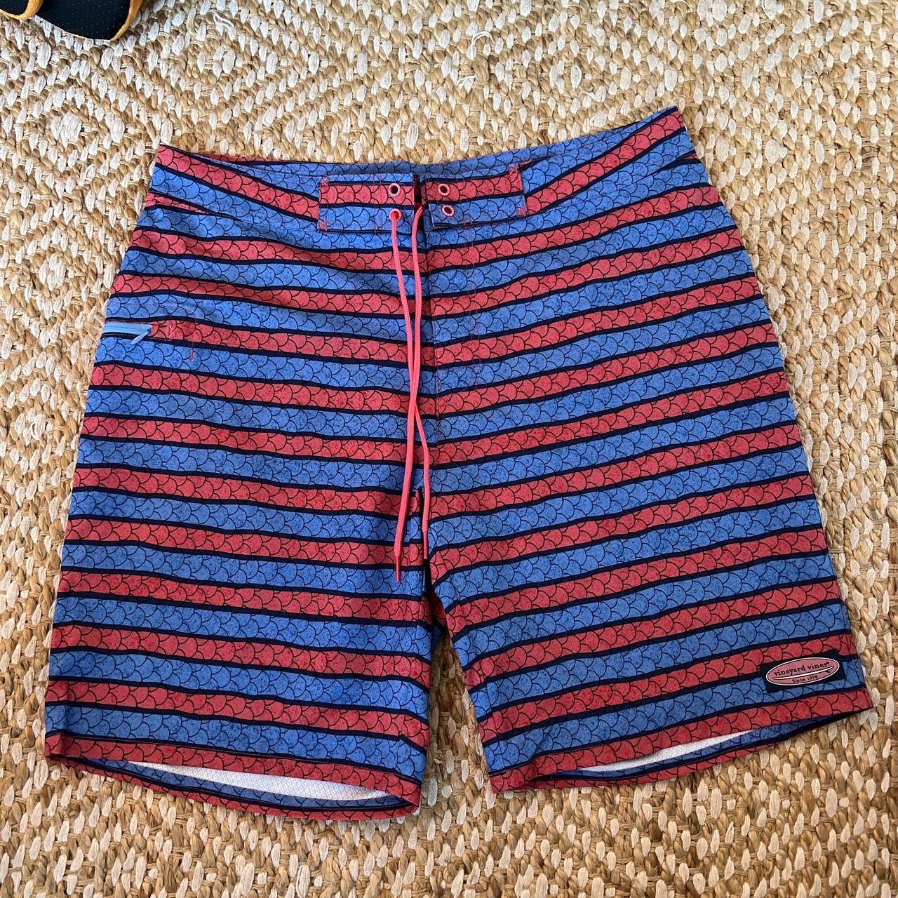 Vineyard Vines Men's Red and Blue Swimsuitonepiece Depop