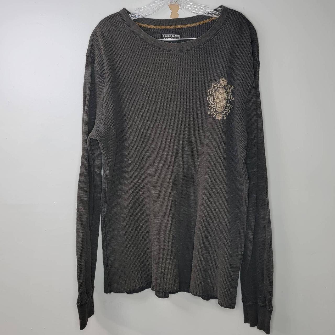 Lucky Brand Men’s Brown Waffle Knit Thermal Skull... - Depop