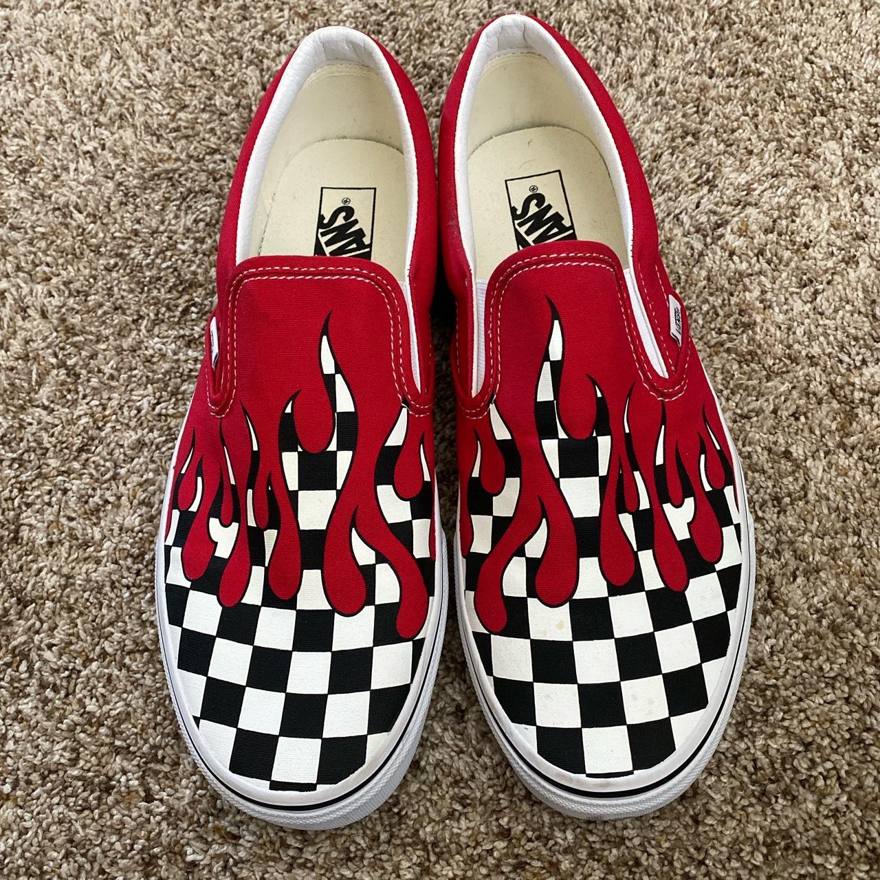 Vans checkered flames sales slip on