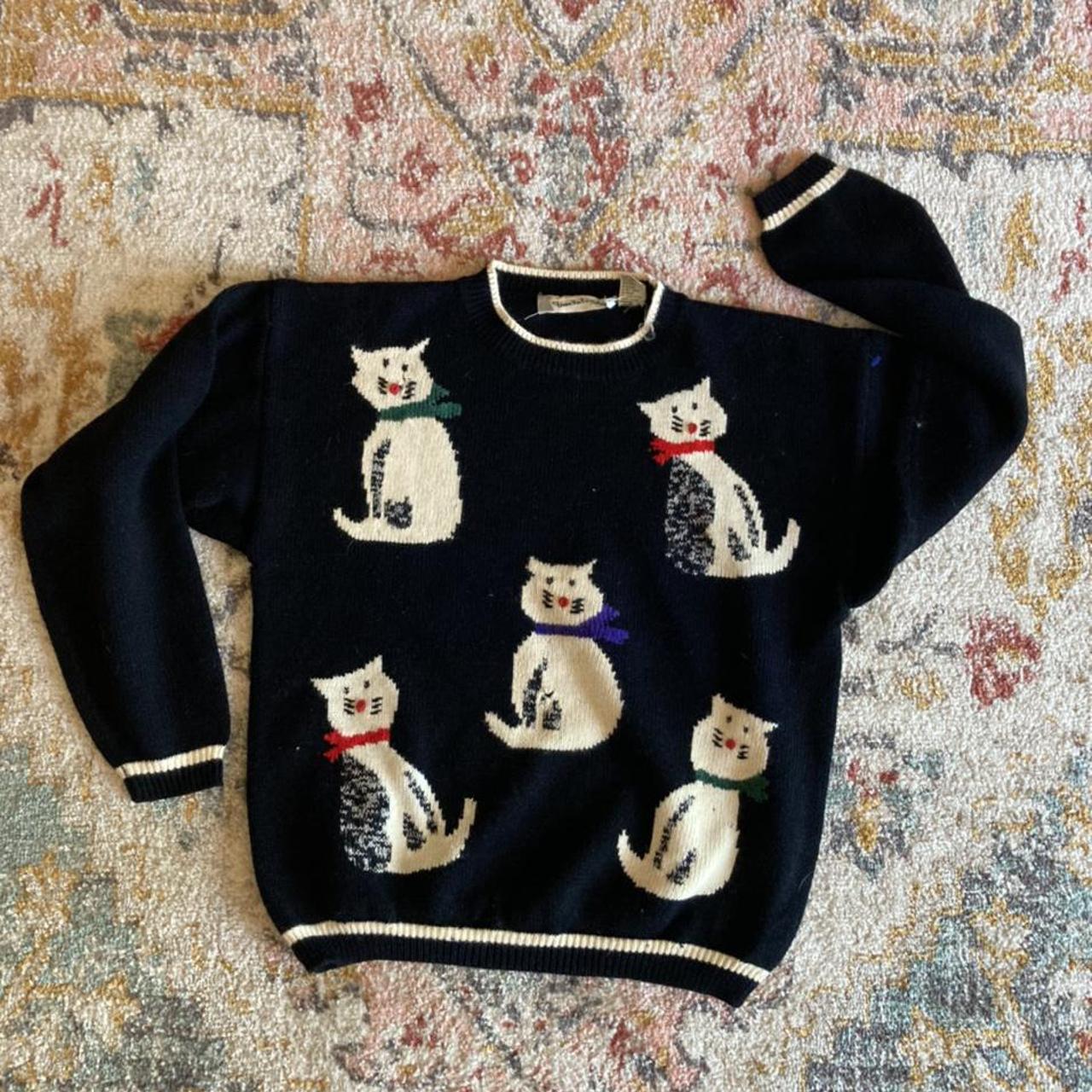 Cat themed knit sweater by Diane Von Furstenberg... - Depop