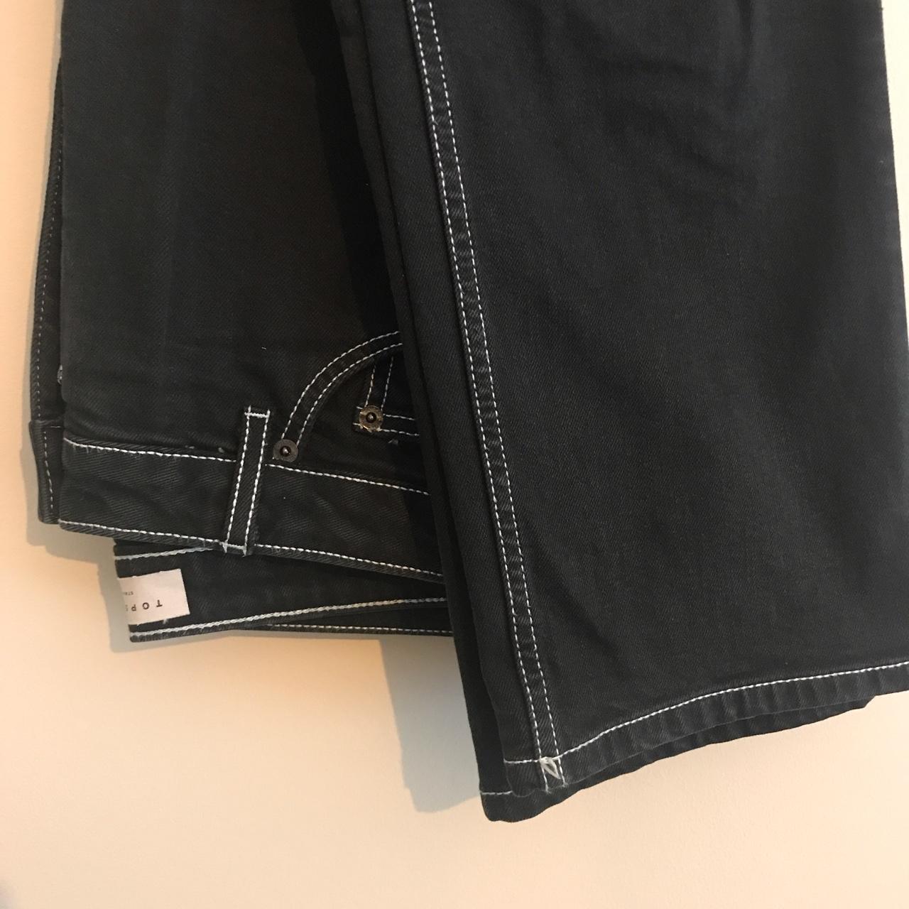 Black straight leg jeans with white stitching. W30... - Depop