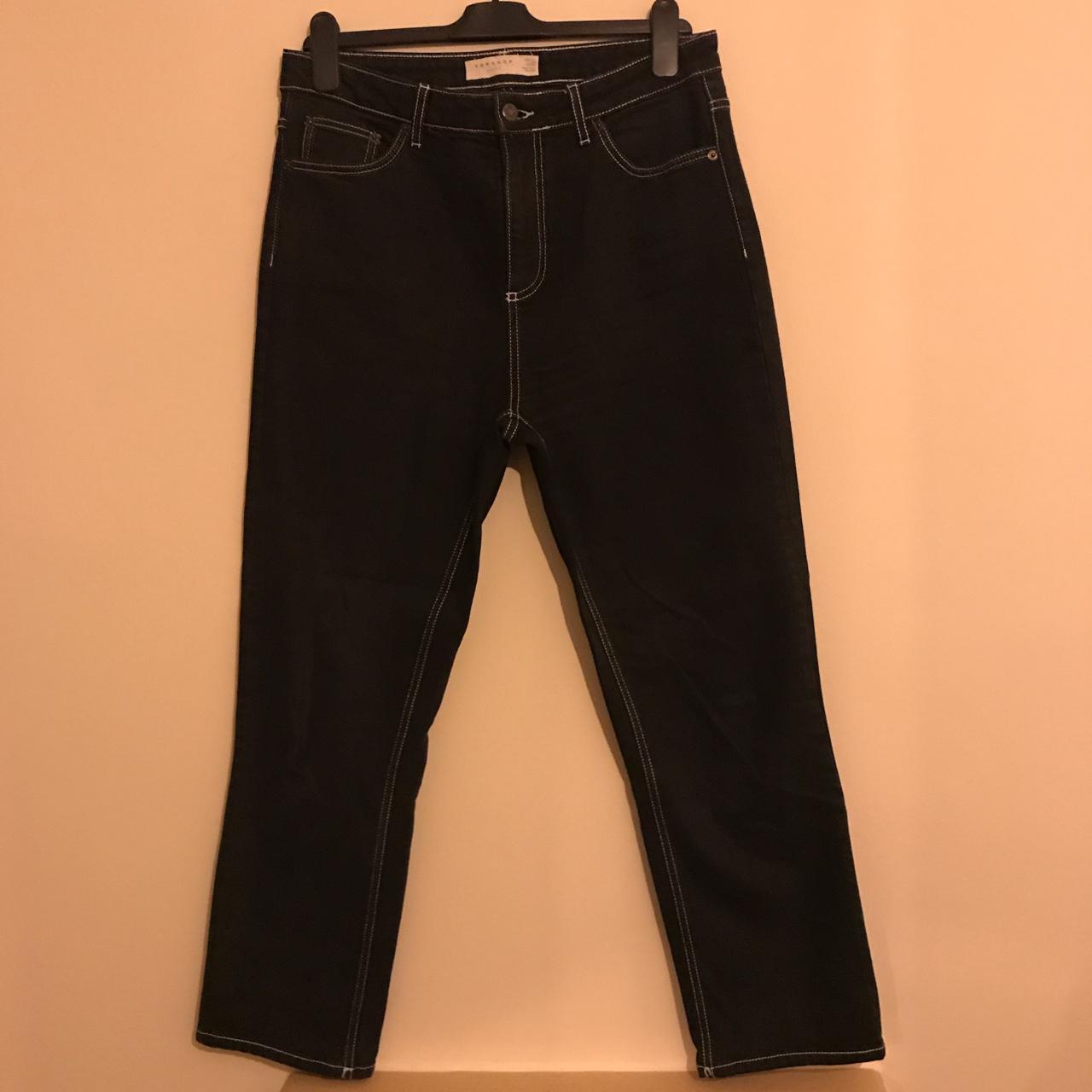Black straight leg jeans with white stitching. W30... Depop