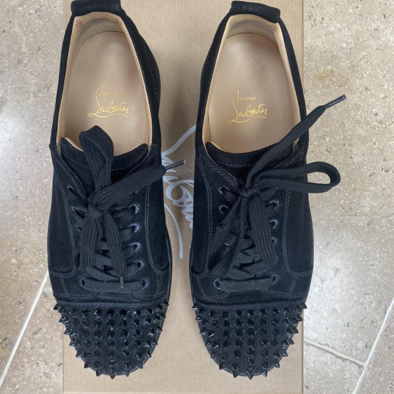 Christian Louboutin Sneaker Blue sued with spikes - Depop