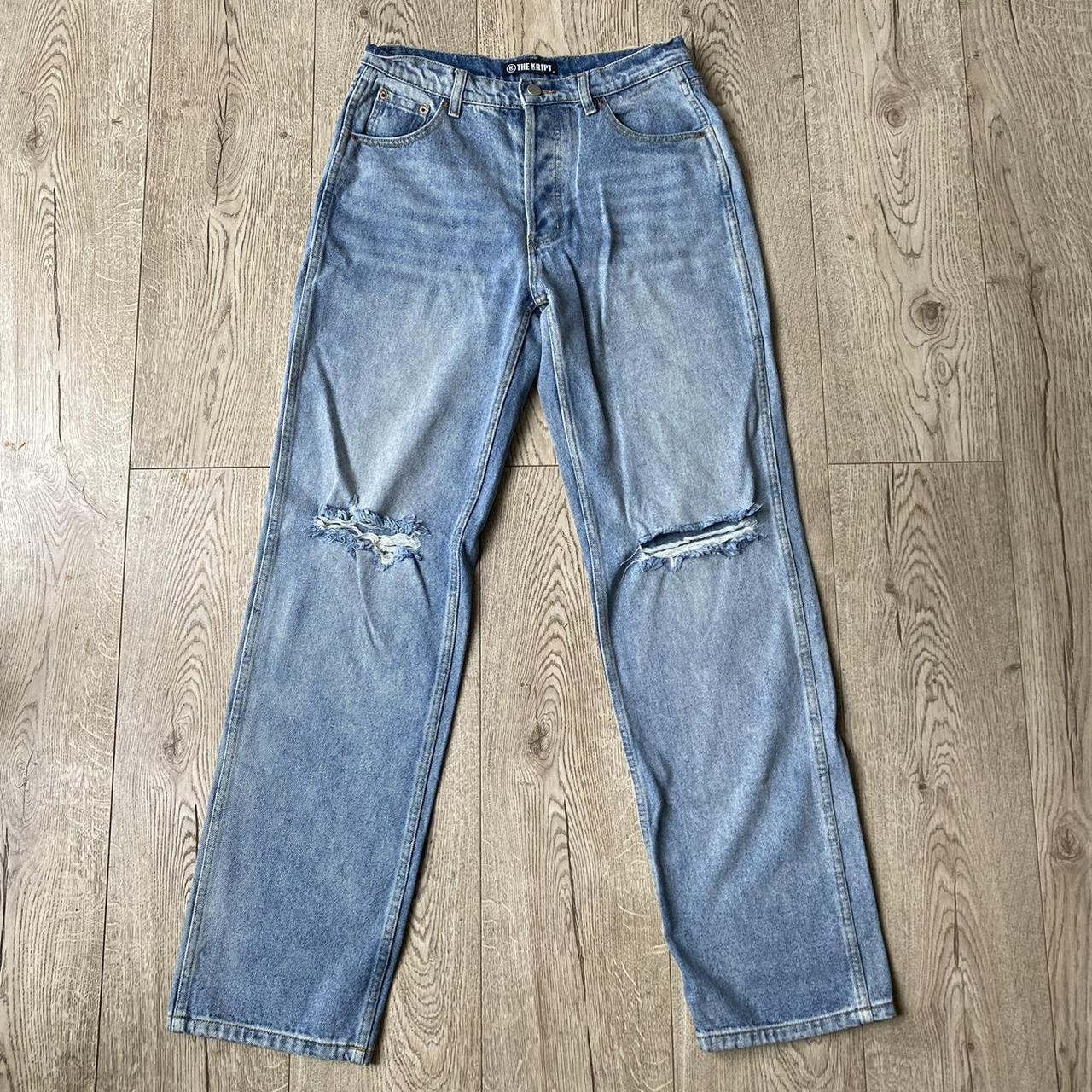 The Kript Ripped Distressed Knee Blue Dad Jeans Depop