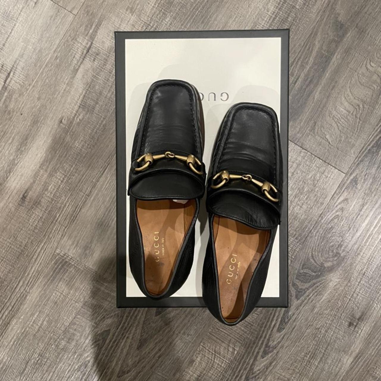 シ*読様 gucci square toe roafer Gucci Square Toe Leather Loafers Black Interlocking G