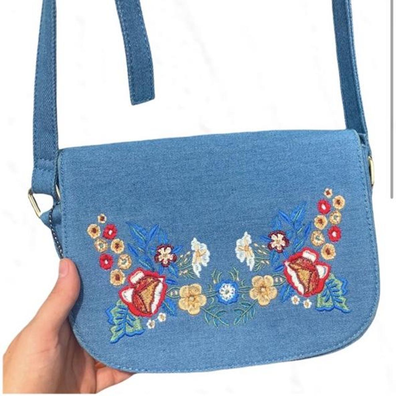 Vintage #90s Denim Floral Crossbody Bag with - Depop