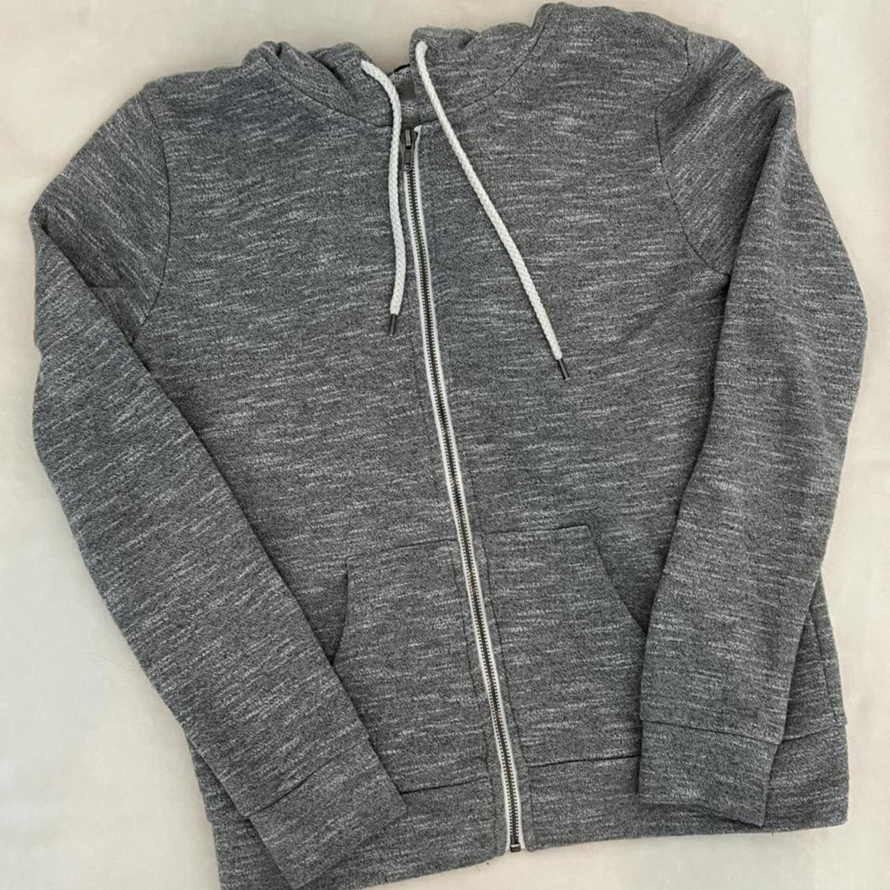 forever 21 grey zip up with hood size medium... - Depop