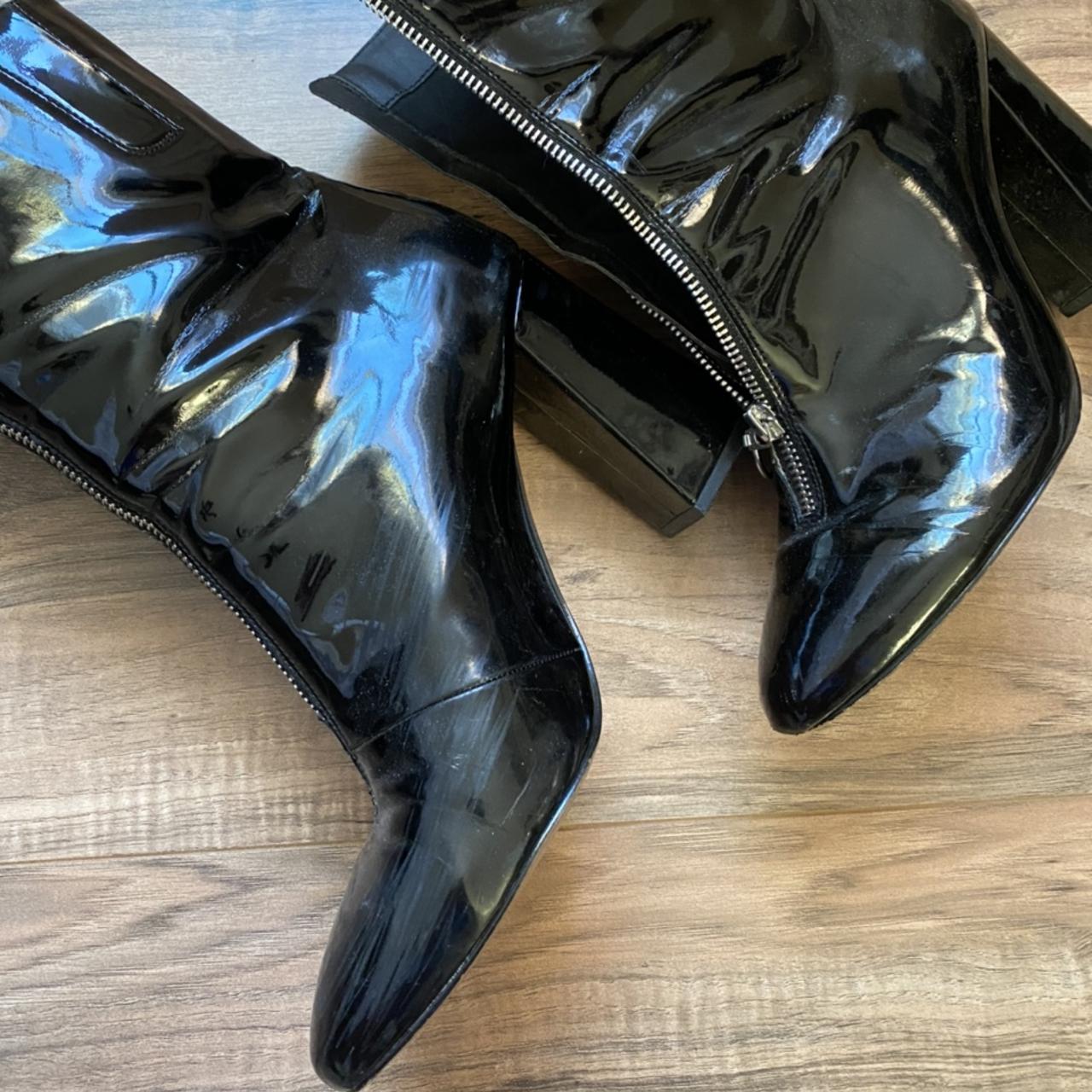 ☀️ sexy black ankle high heel boots booties. Vinyl... - Depop