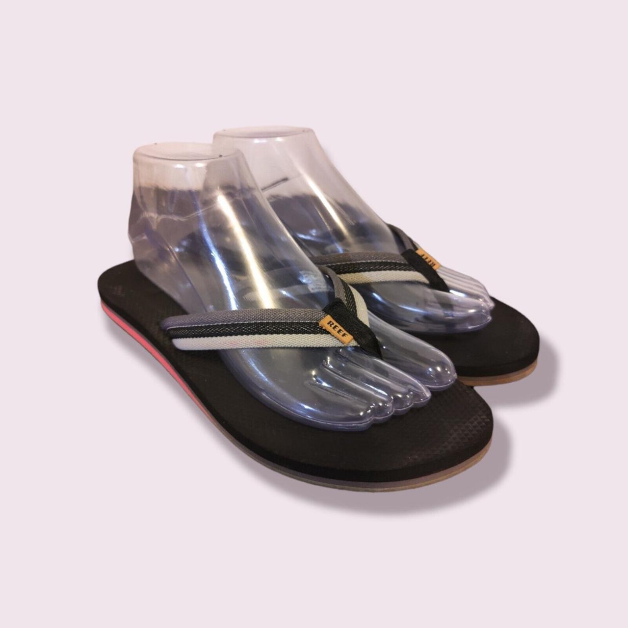 Reef Flip Flops Thong Sandals Fabric Black/Gray... - Depop