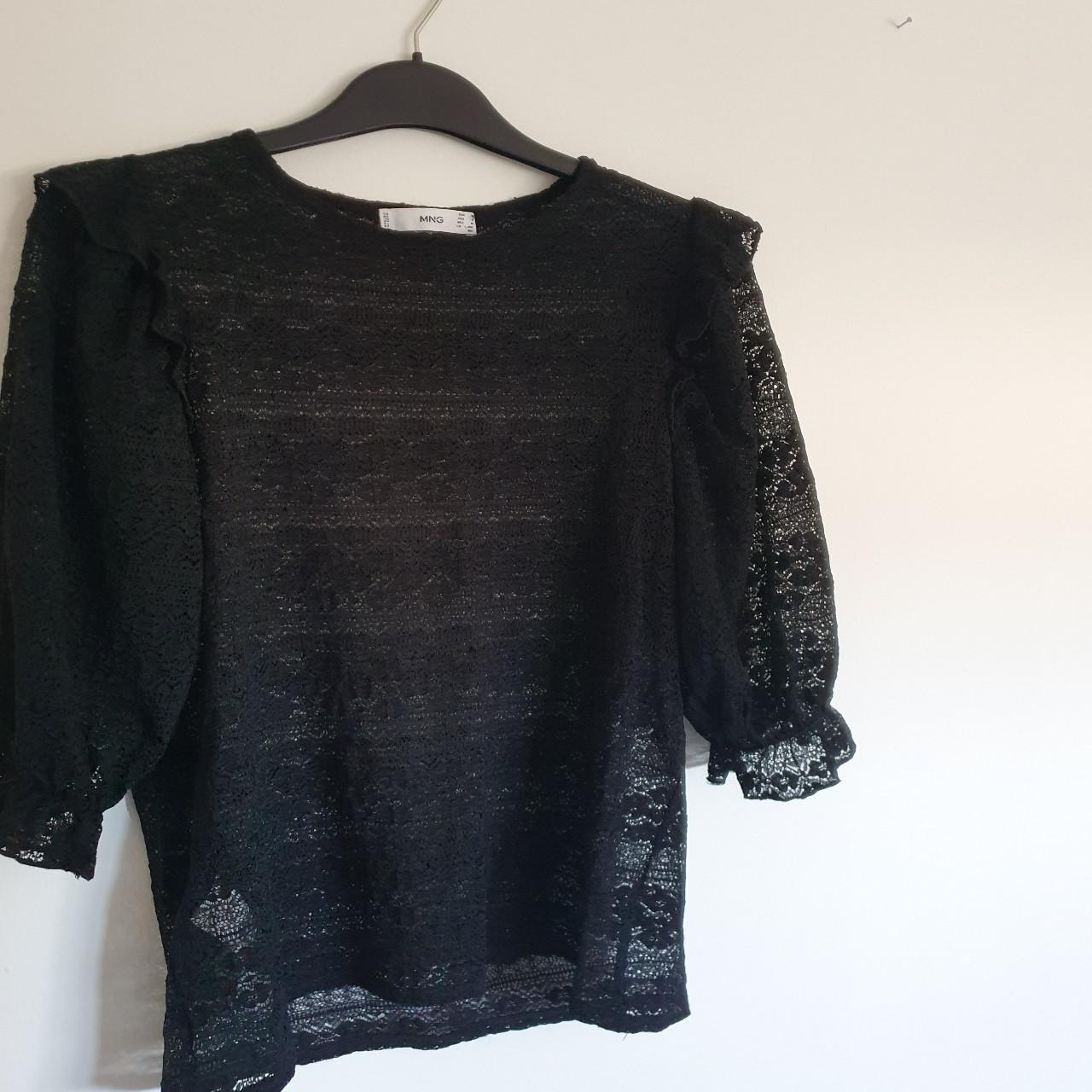 Sheer black lace look Mango black top with 3/4... - Depop