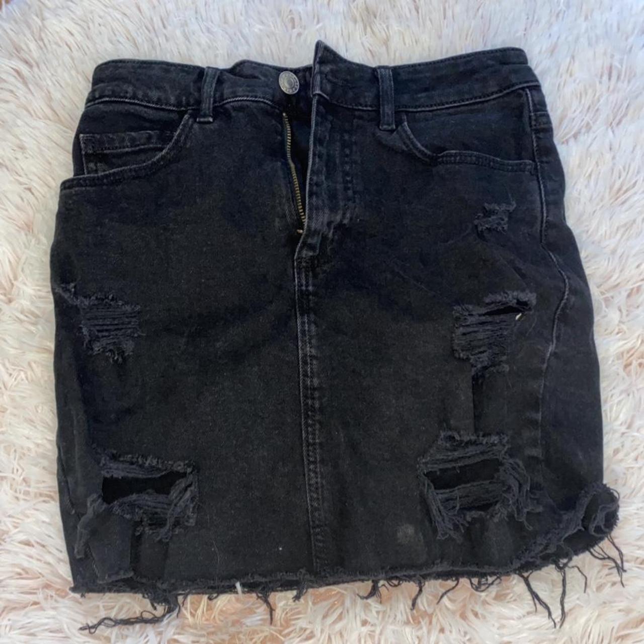 Garage high rise distressed black denim mini skirt