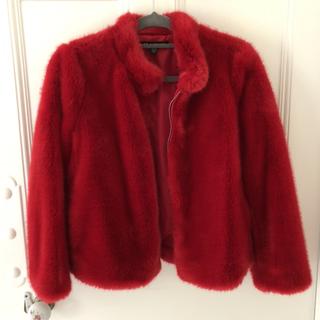 zara red fur jacket