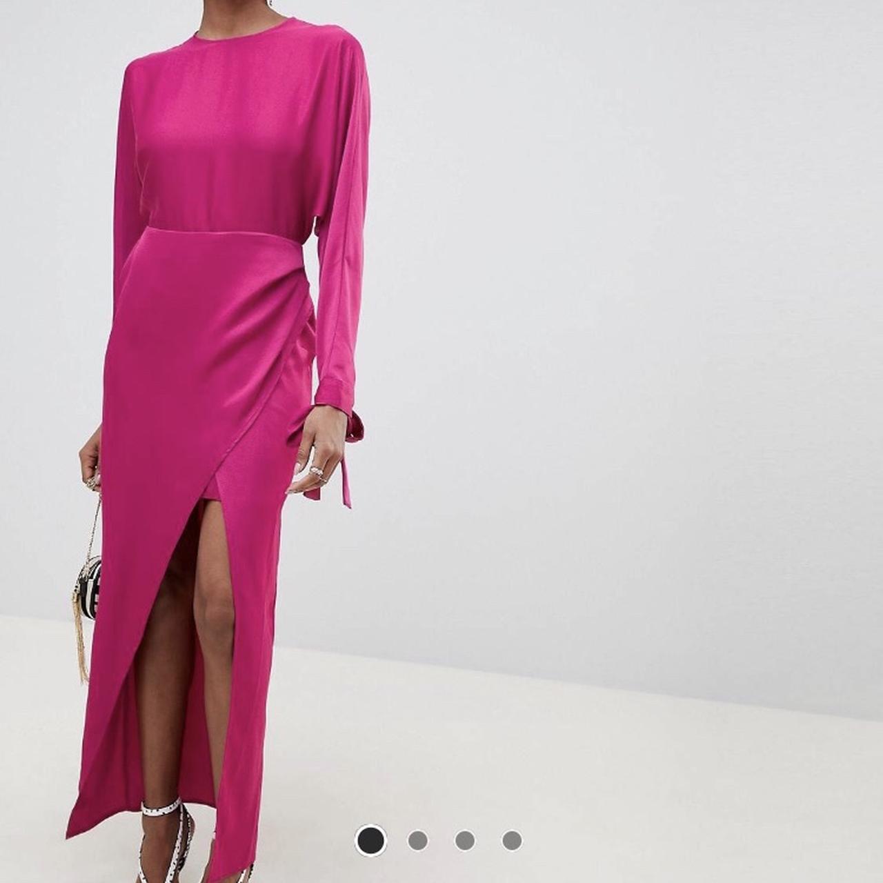 ASOS Design satin batwing dress in fuchsia size Depop