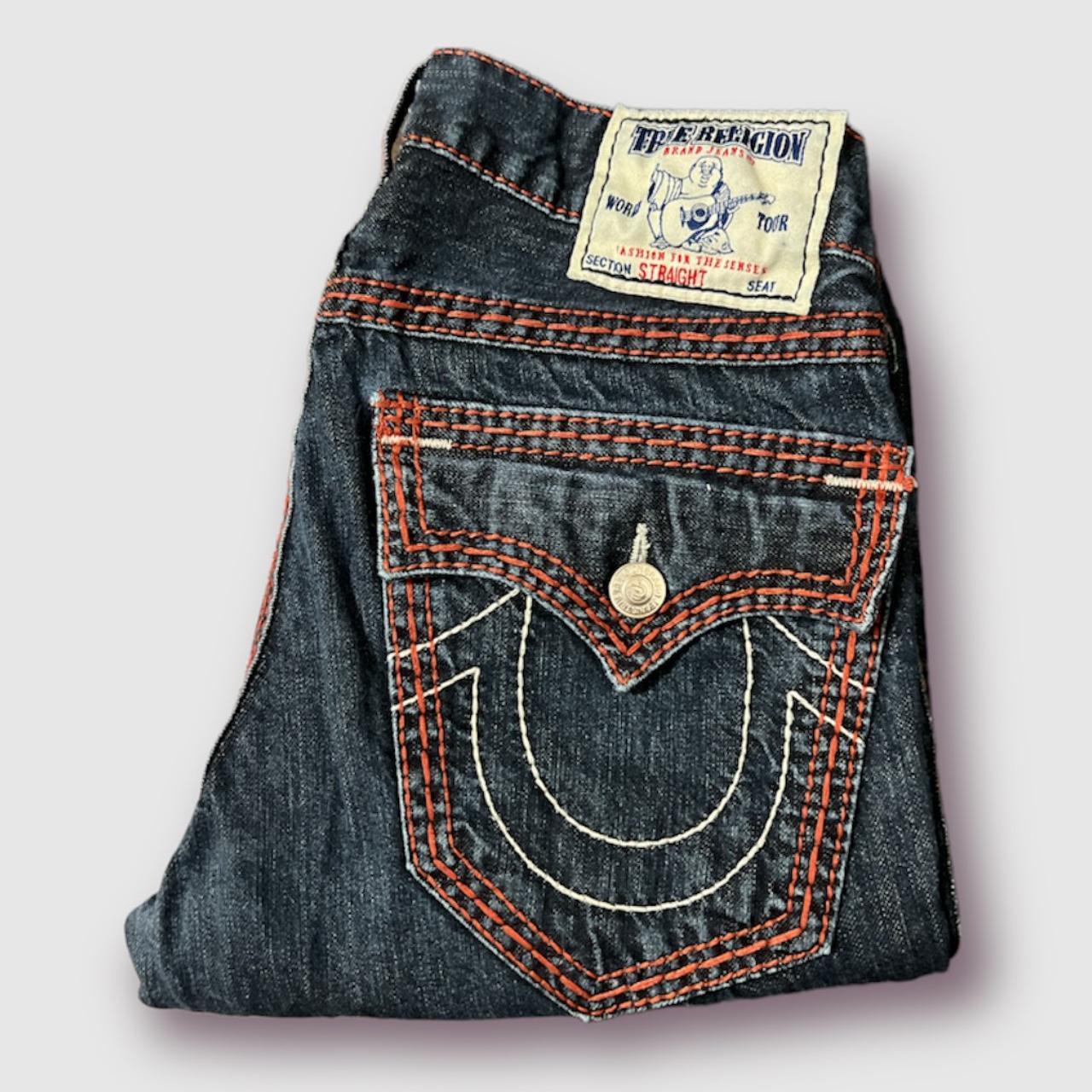 TRUE RELIGION JEANS DARK WASH TRUES WITH THAT THICK... - Depop
