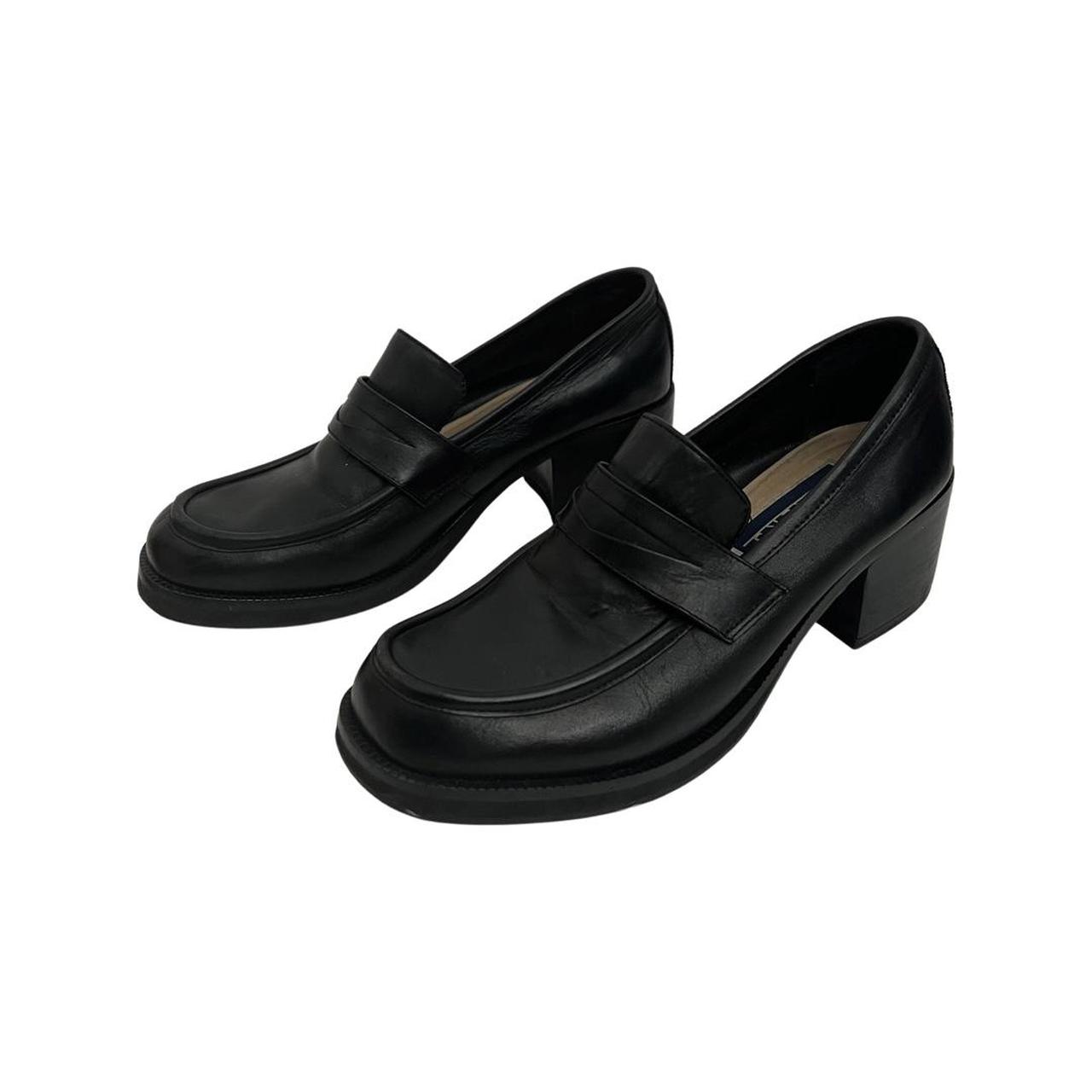 90s BAKERS Black Leather Chunk Heeled Penny