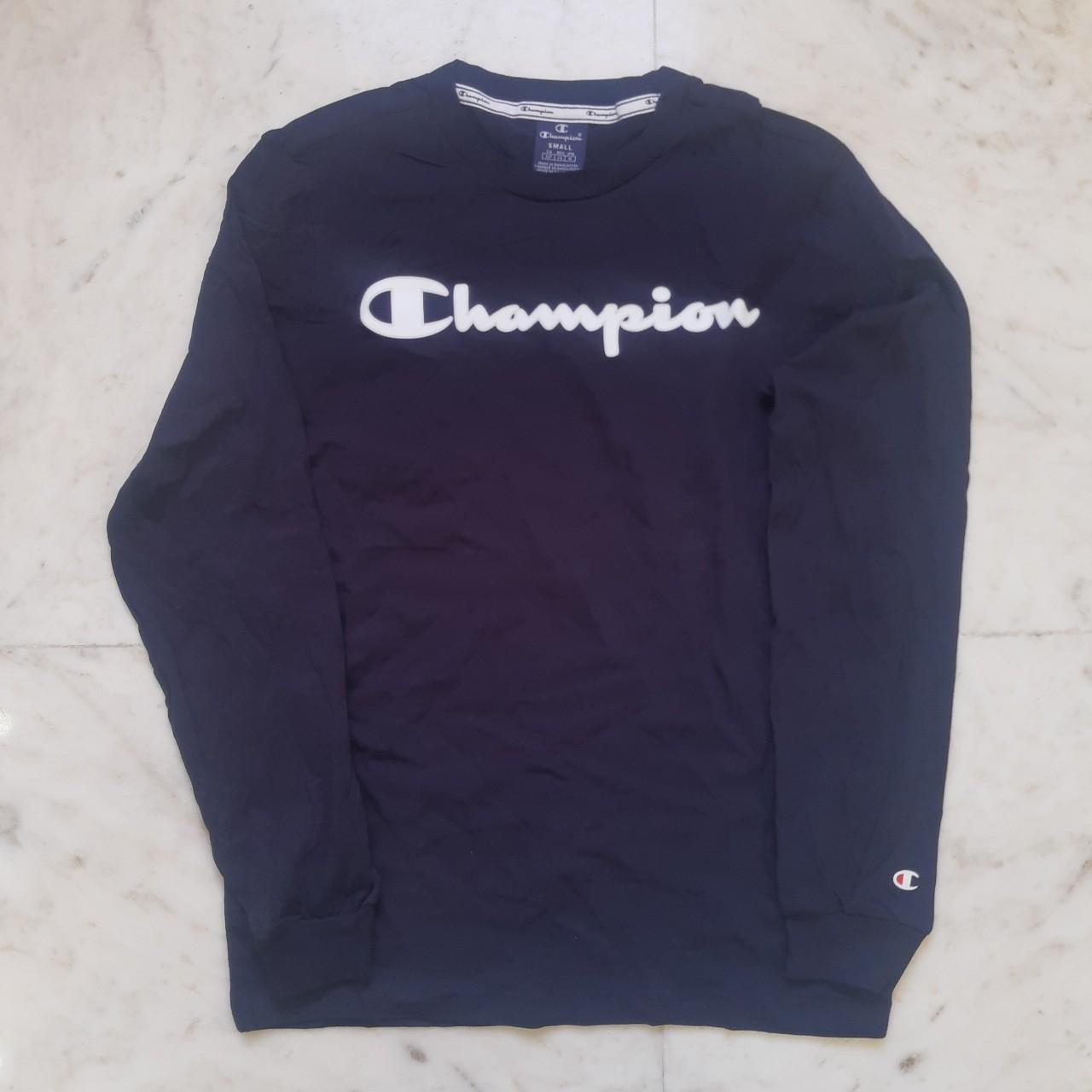 New champion navy blue full sleeve cotton t-shirt... - Depop