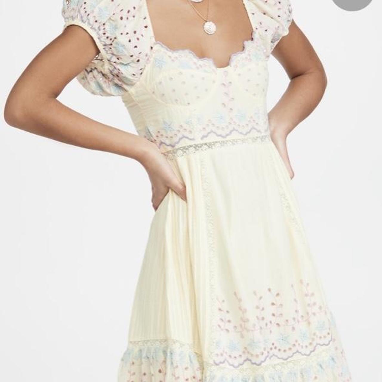 LoveShackFancy Women's Yellow and Blue Dress Depop