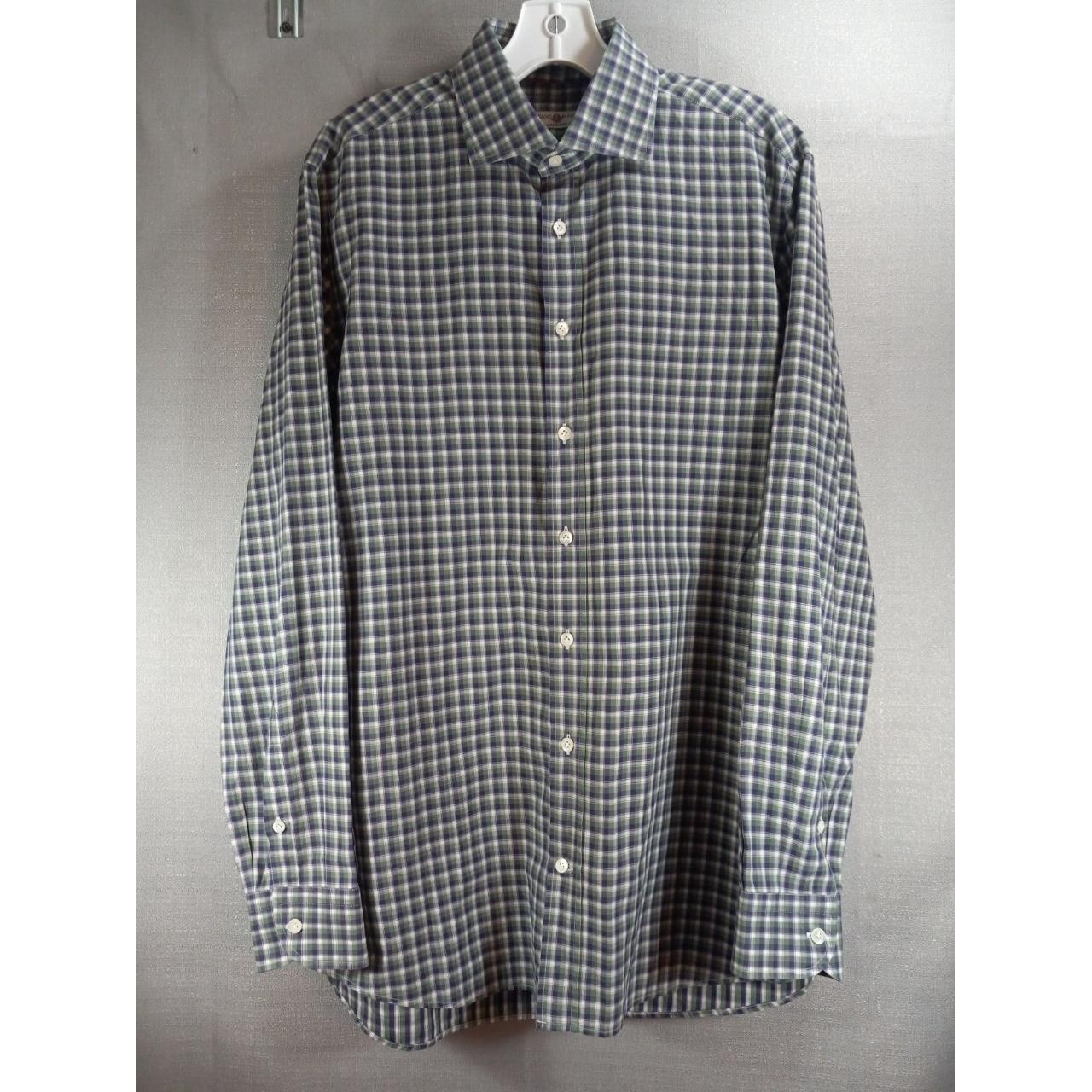 Luciano Barbera Shirt Mens Large Green Checkered... - Depop