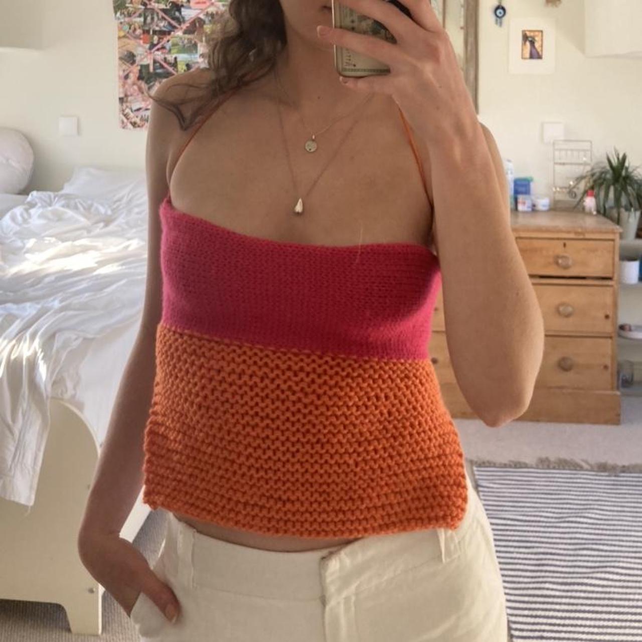 Women's Orange and Pink Top Depop