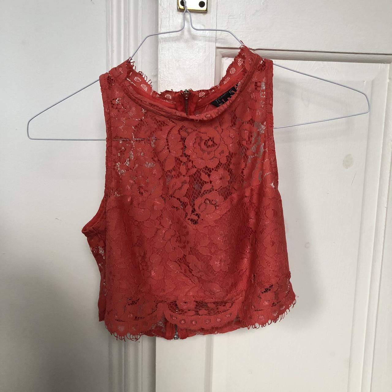 Red Lacey top shop top size 10 but fits 6/8... - Depop