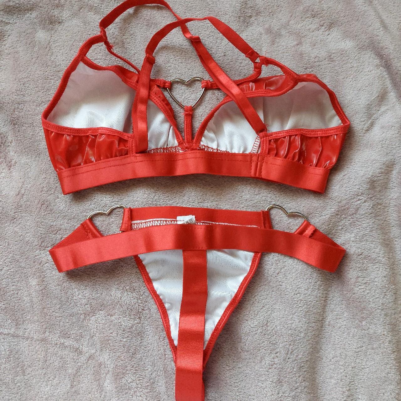 Cute love heart red lingerie set being sold as it... - Depop