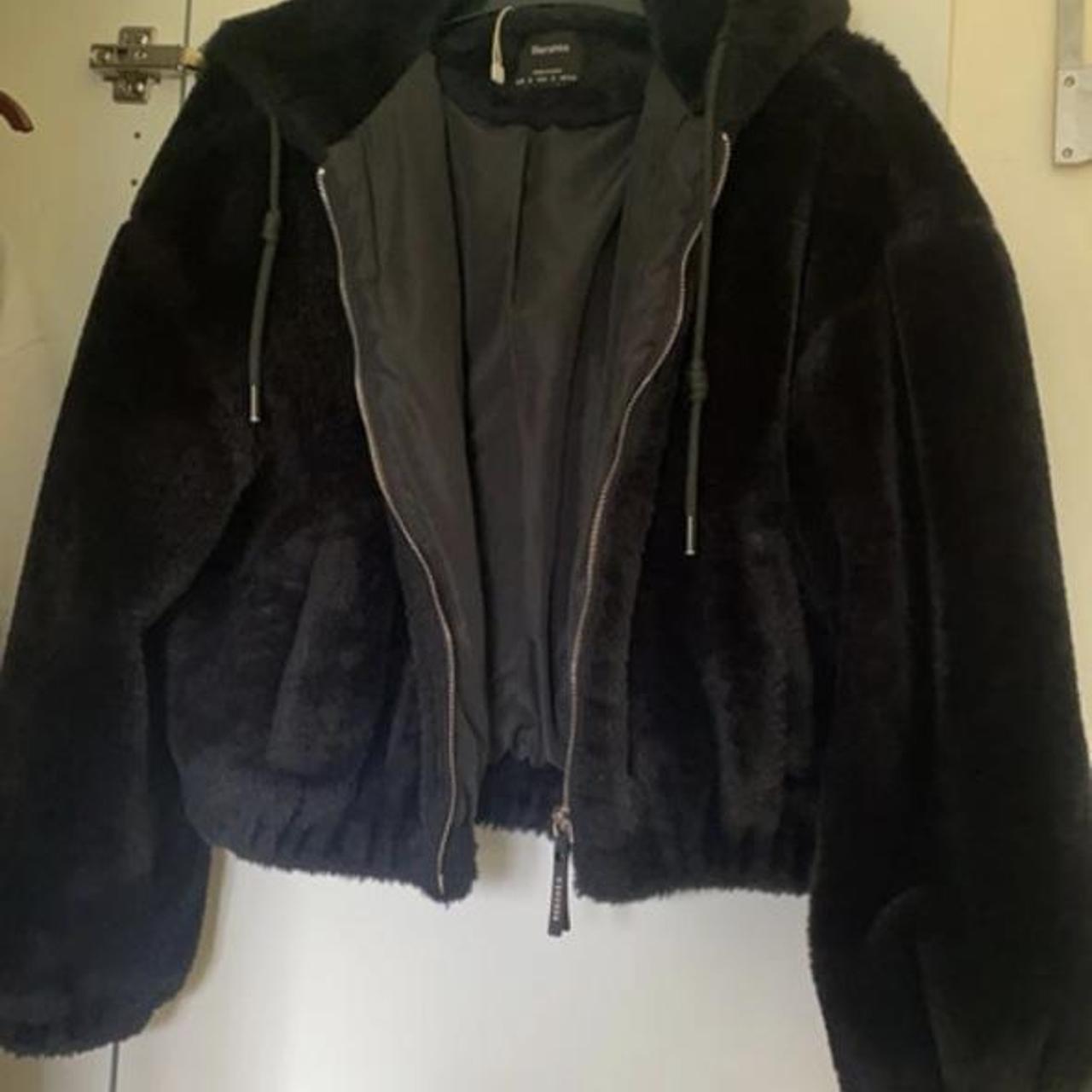 BERSHKA BLACK TEDDY COAT only been worn a couple of... - Depop