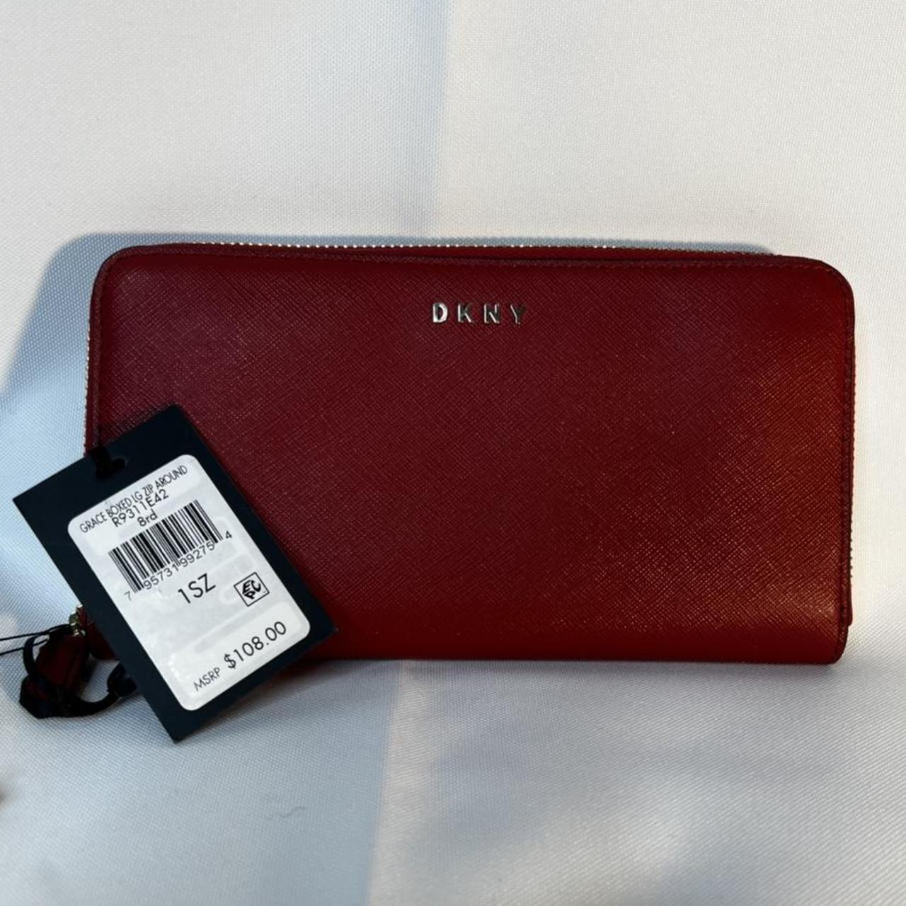 NWT Red DKNY Large Boxed Zip Around Wallet in... Depop