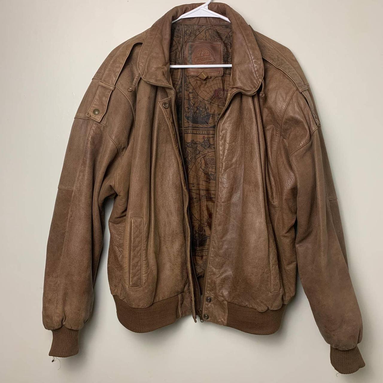 Cayenne Brown Leather Bomber Jacket Vintage Great... - Depop