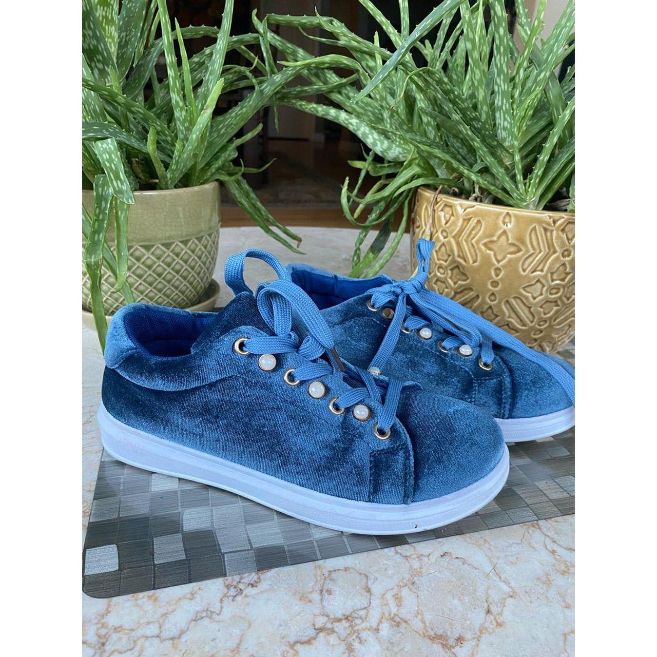 Velvet Textile Blue Fashion Sneakers Size With Pearl Depop   P0 