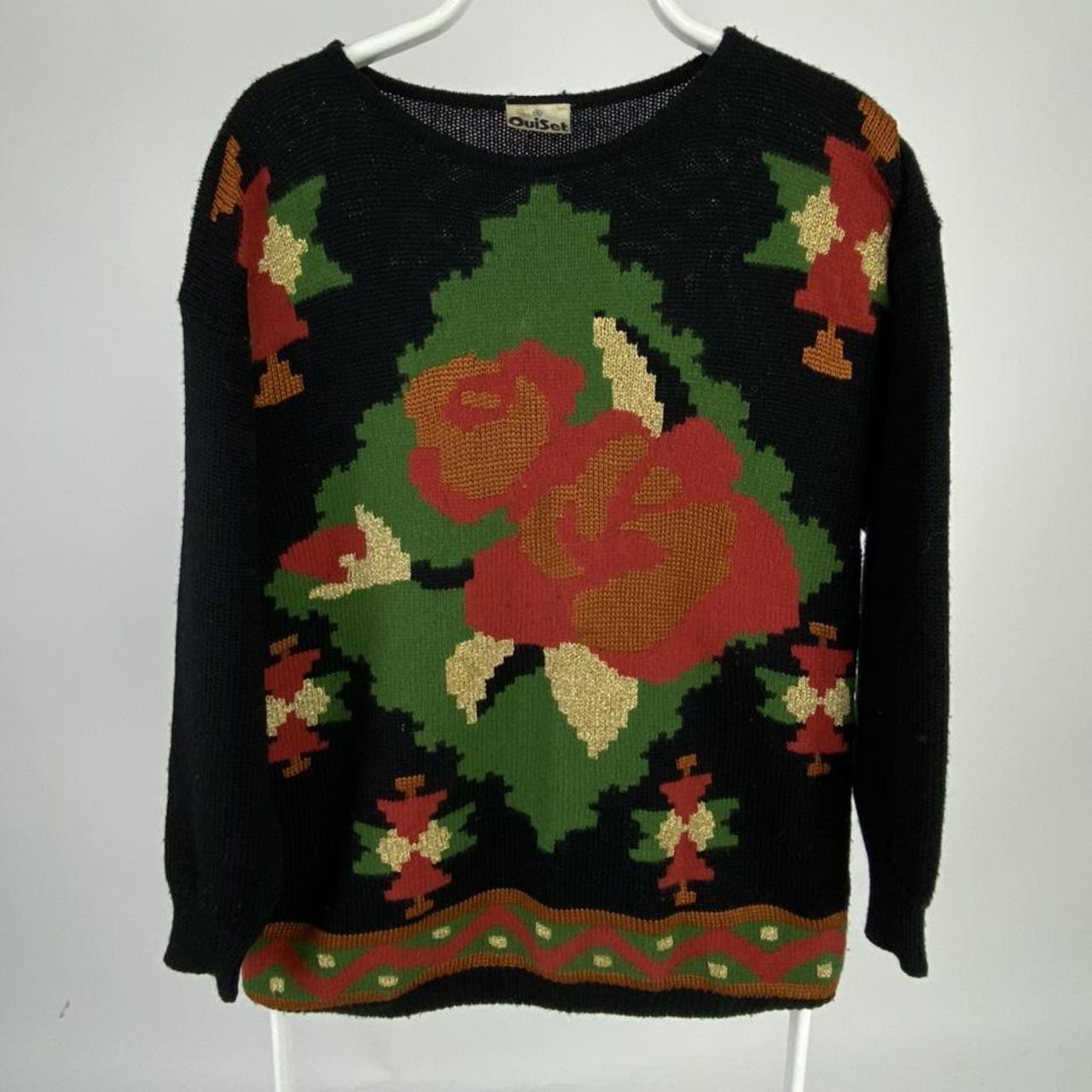 Original Vintage 1980s OUI SET floral knitted jumper - Depop