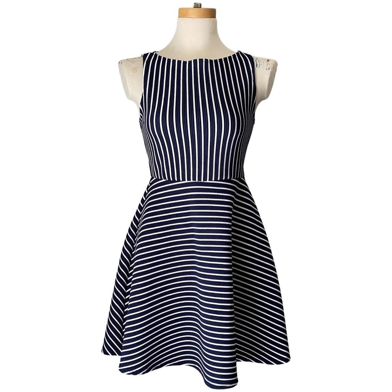 Silhouette Women's White and Navy Dress | Depop