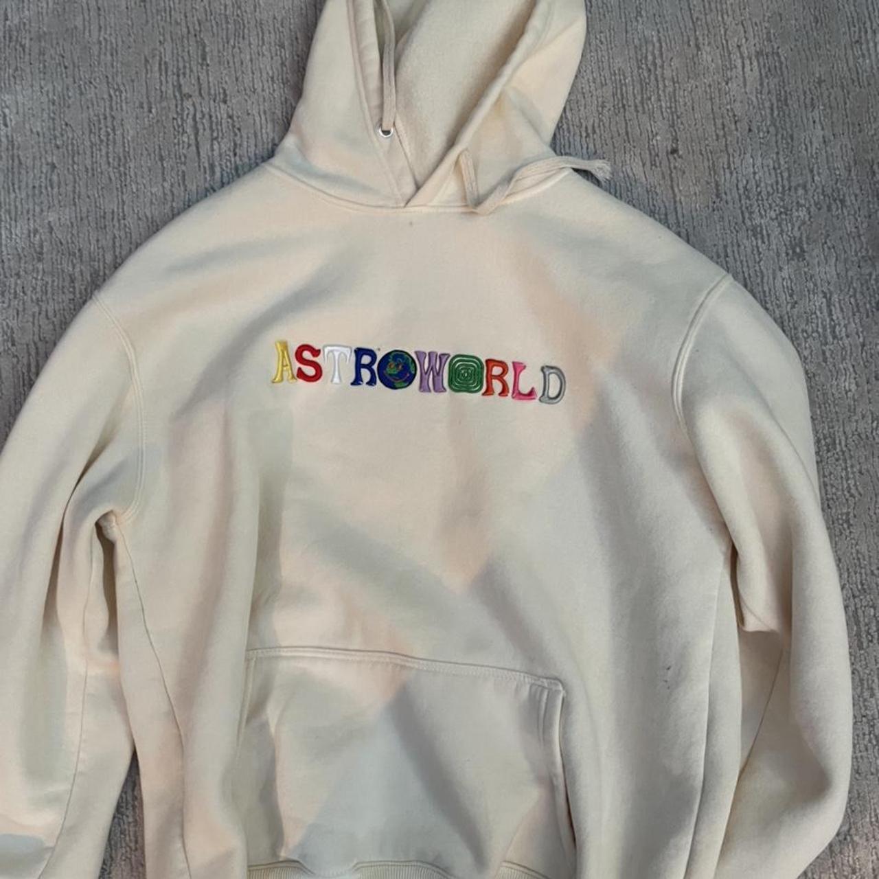 CUSTOM* Embroidered Astroworld Cream hoodie Depop